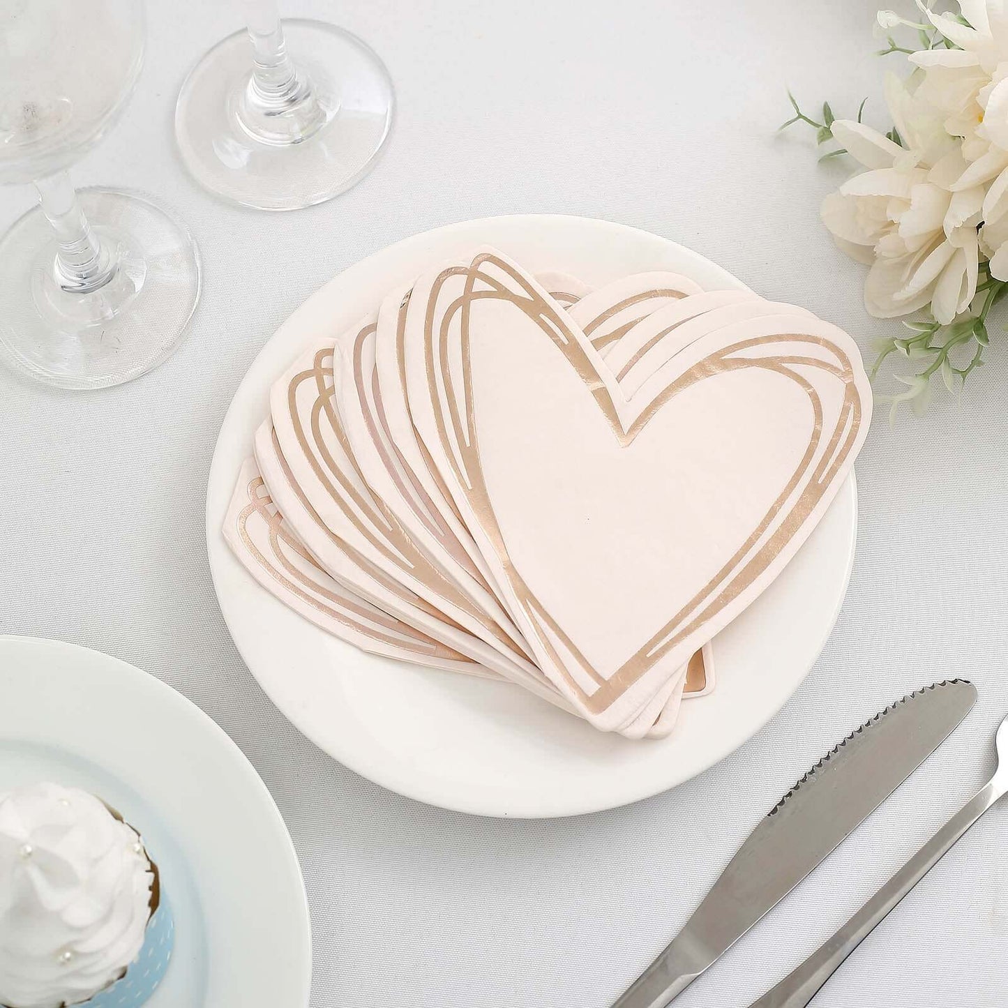 20-Pack Paper Cocktail Napkins with Heart Shape Rose Gold - Stylish Disposable Napkins for Events