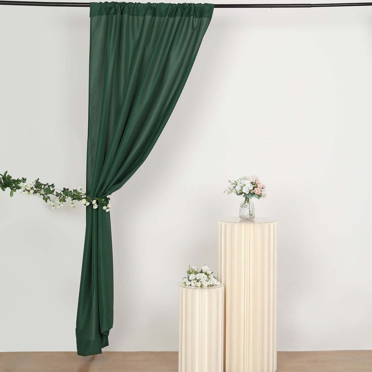 2 Pack Hunter Emerald Green Polyester Event Curtain Drapes, 10ftx8ft Backdrop Event Panels With Rod Pockets 130 GSM