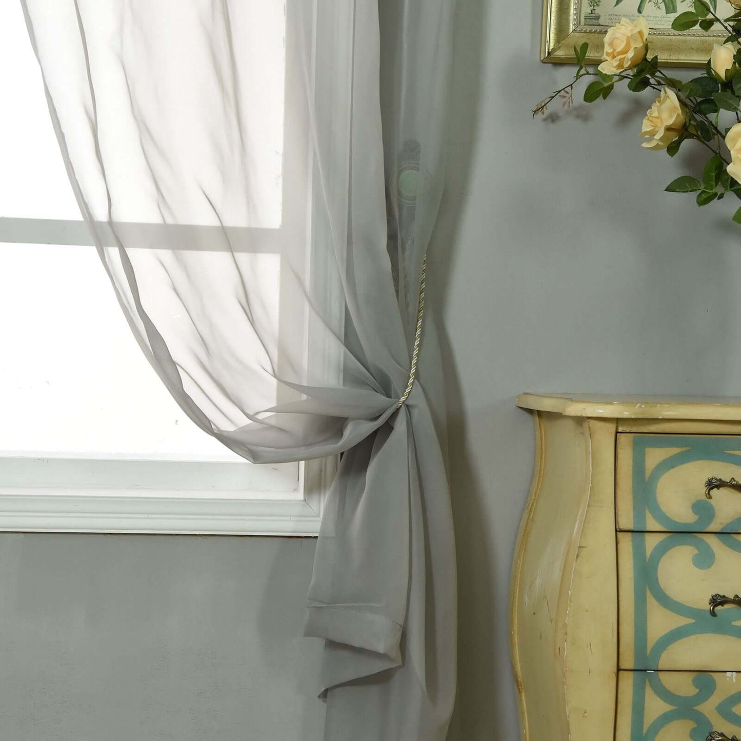 2 Pack Silver Sheer Organza Curtains With Rod Pocket Window Treatment Panels - 52"x108"