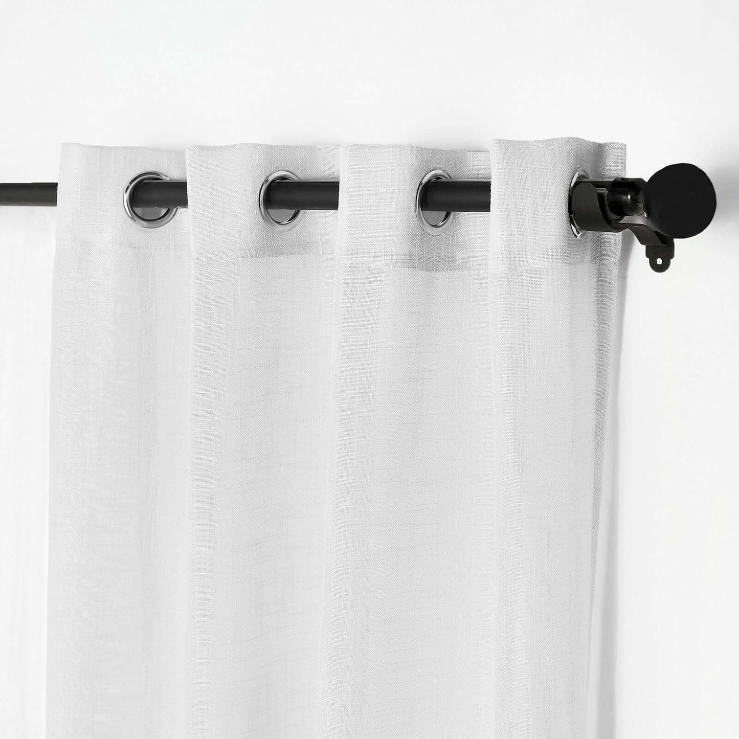 2 Pack Handmade White Faux Linen Curtains 52"x64", Curtain Panels With Chrome Grommets