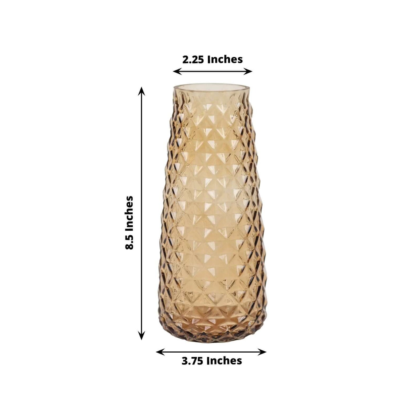 6-Pack Glass Urn Vases Amber Gold with Diamond Crystal Cut Pattern - Stylish Decorative Design for Event Decor 8.5"