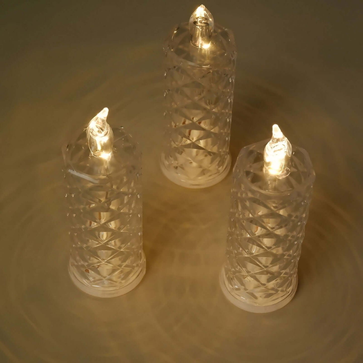 3-Pack LED Flameless Candle Lights Rose Halo Acrylic Diamond Pattern Warm White - Pillar Lamps 6"