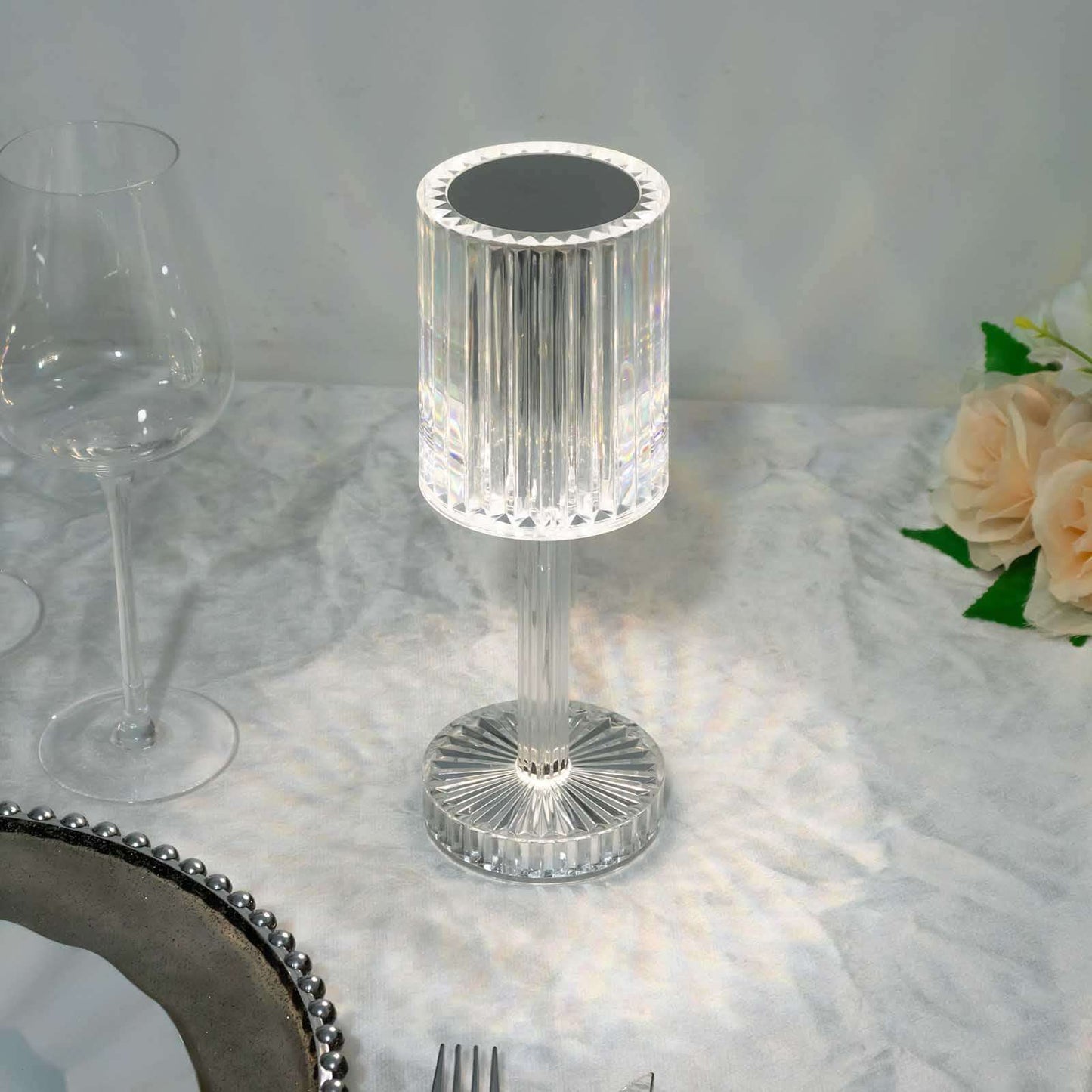 LED Acrylic Table Lamp Cylinder Design Color Changing - Rechargeable Cordless RGB Touch Control Light 10"