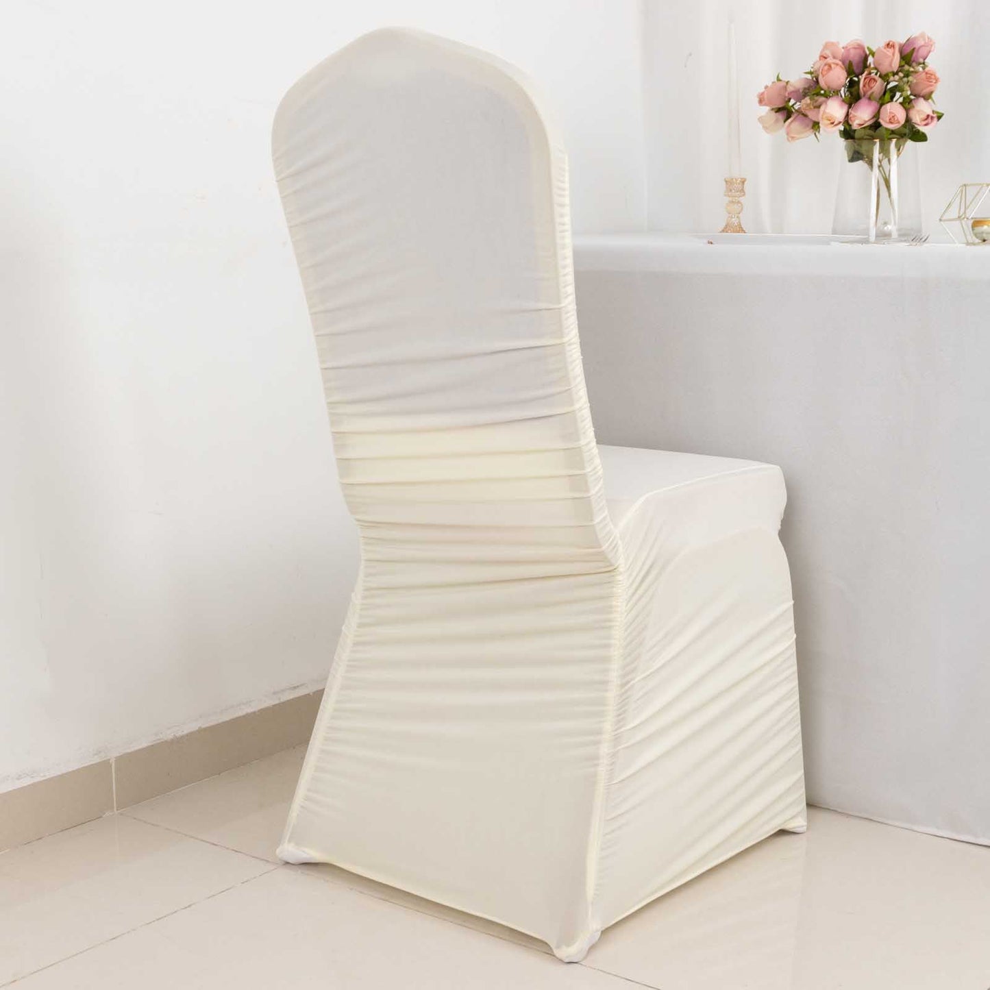 Stretch Spandex Chair Cover Rouge for Banquet Chairs Ivory - Fitted Slip-On Slipcover