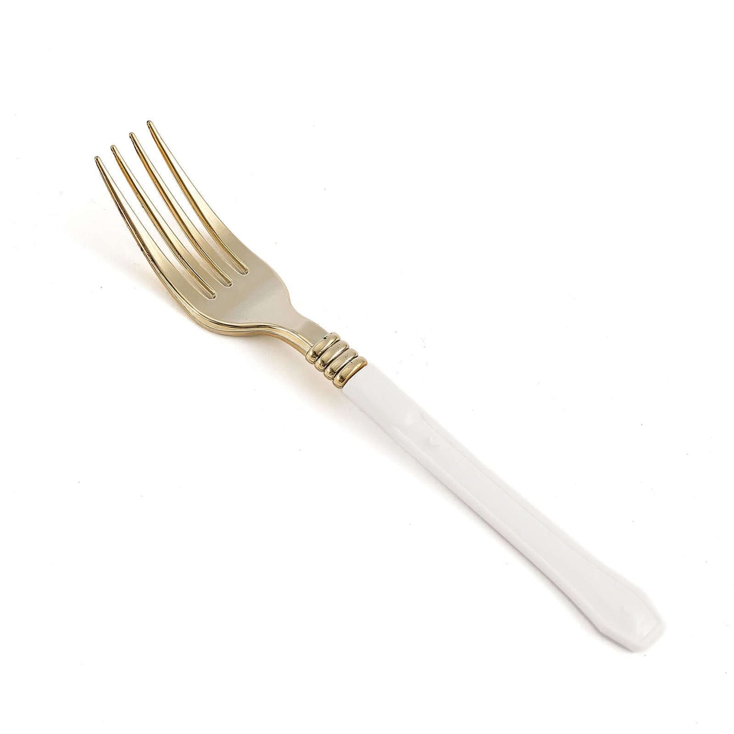 24-Pack Plastic Forks Gold with White Handles - Durable Food Safe Disposable Silverware for Lunch Buffets & Catering Services 7"