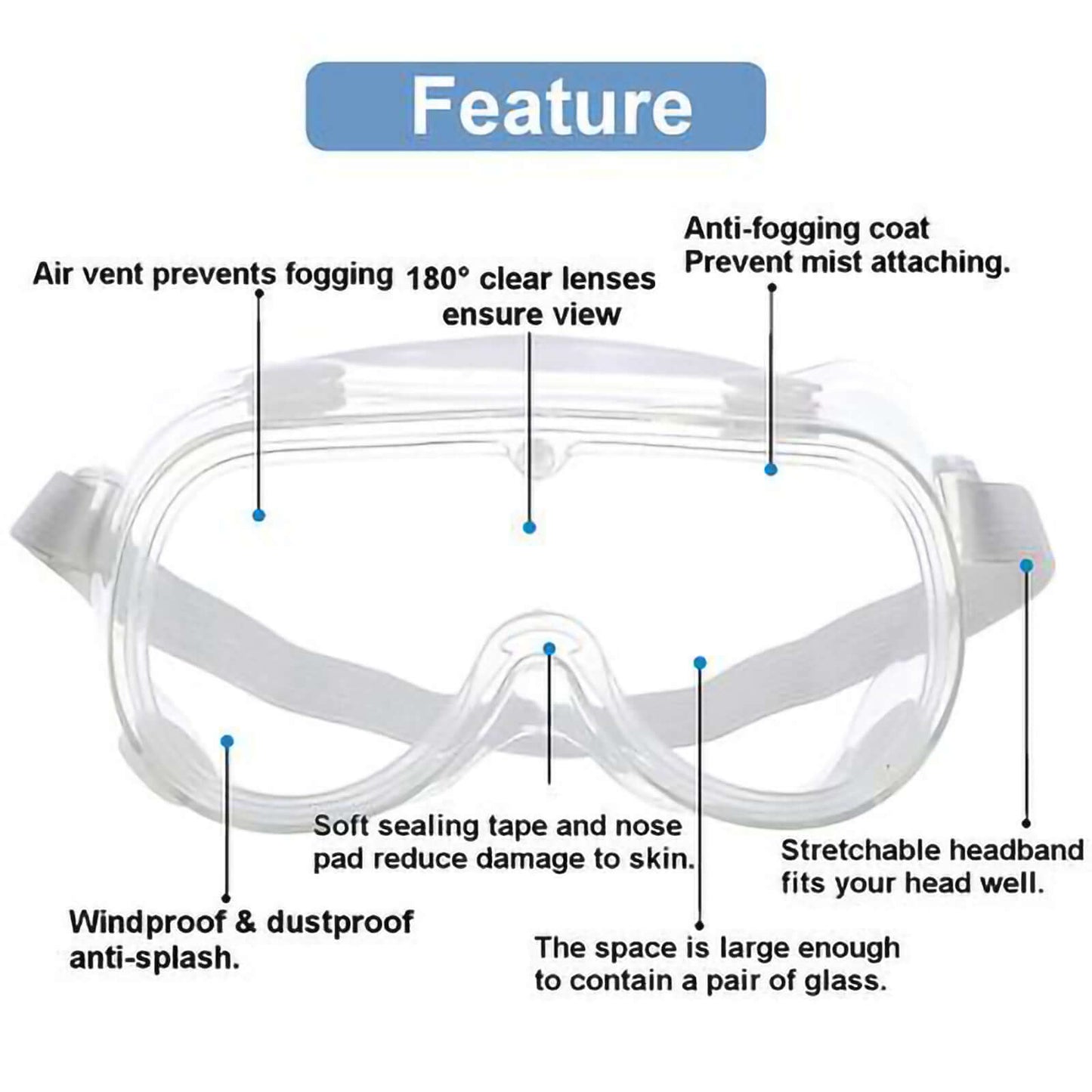 Adjustable Protective Goggles, Safety Eyewear With Anti Fog Coating and Air Vents