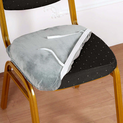 Velvet Chair Cushion Protector Stretch with Tie for Dining Chairs Dusty Blue - Durable Cover for Formal Gatherings