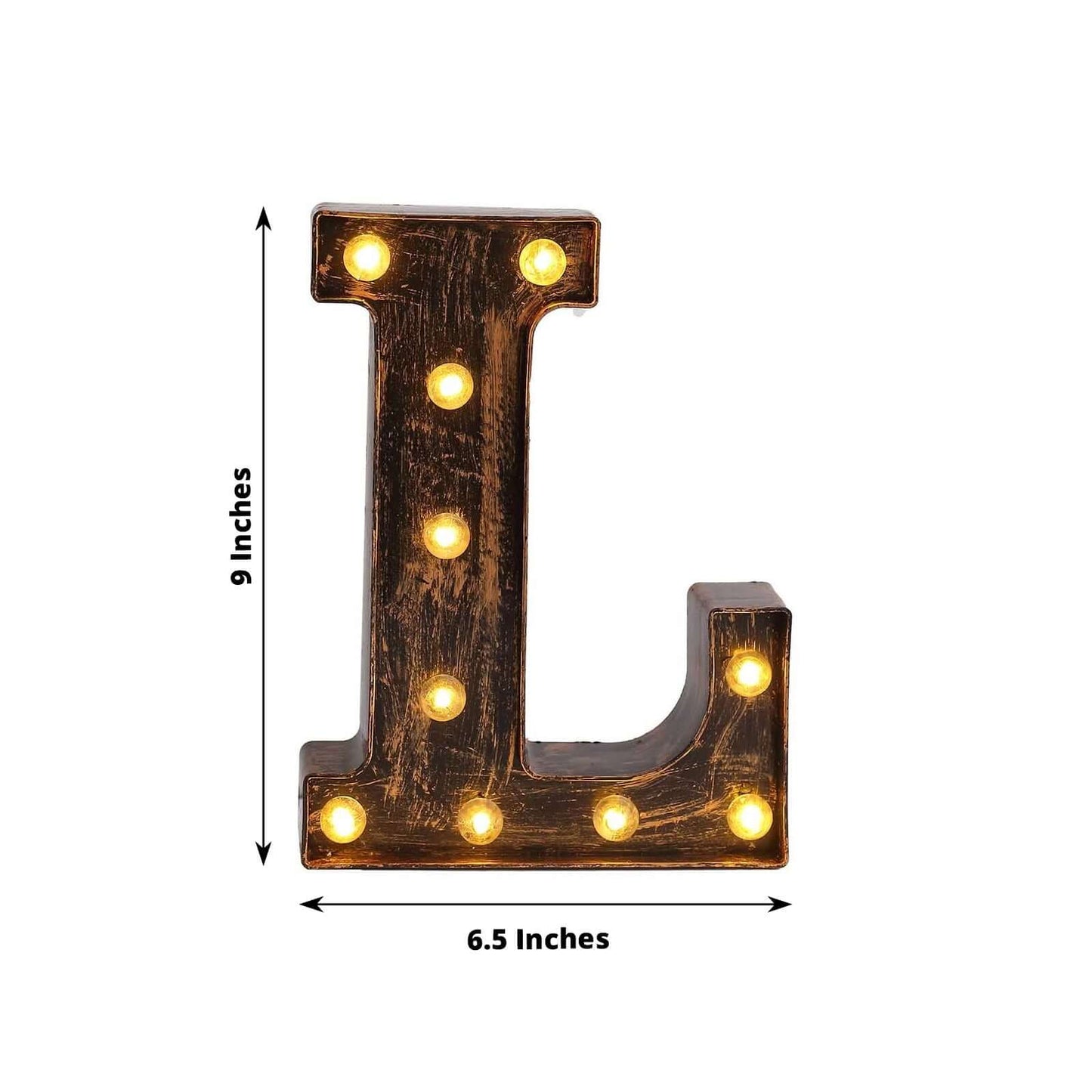 LED Marquee Letter "L" Industrial Style Antique Black - Light-Up Alphabet Sign for Weddings & Displays 9"