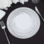 10-Pack Plastic 7" Round Dessert Plates in White with Silver Swirl Rim - Disposable Salad Plates