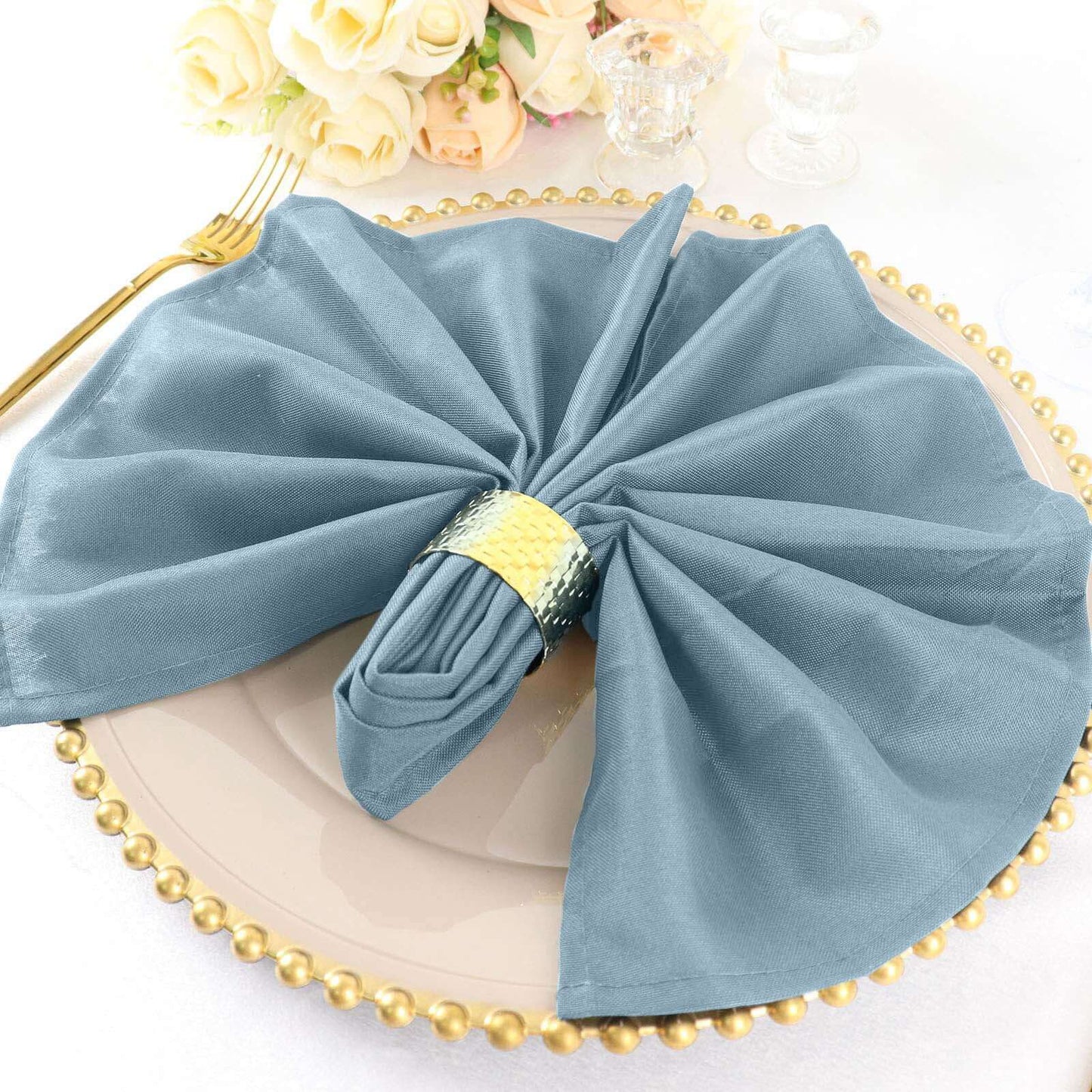 5 Pack Polyester 20"x20" Napkins Dusty Blue - Wrinkle Resistant & Easy Care Cloth Napkins