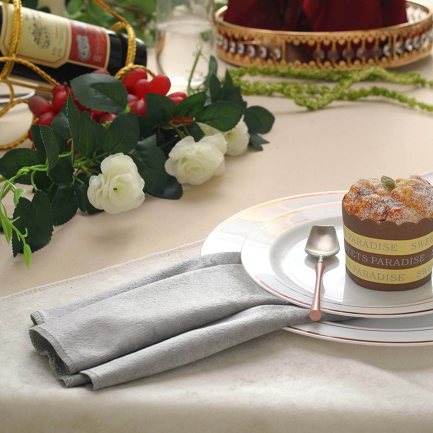 5 Pack Premium Velvet 20"x20" Napkins Silver - Soft Sheen Finish Cloth Napkins