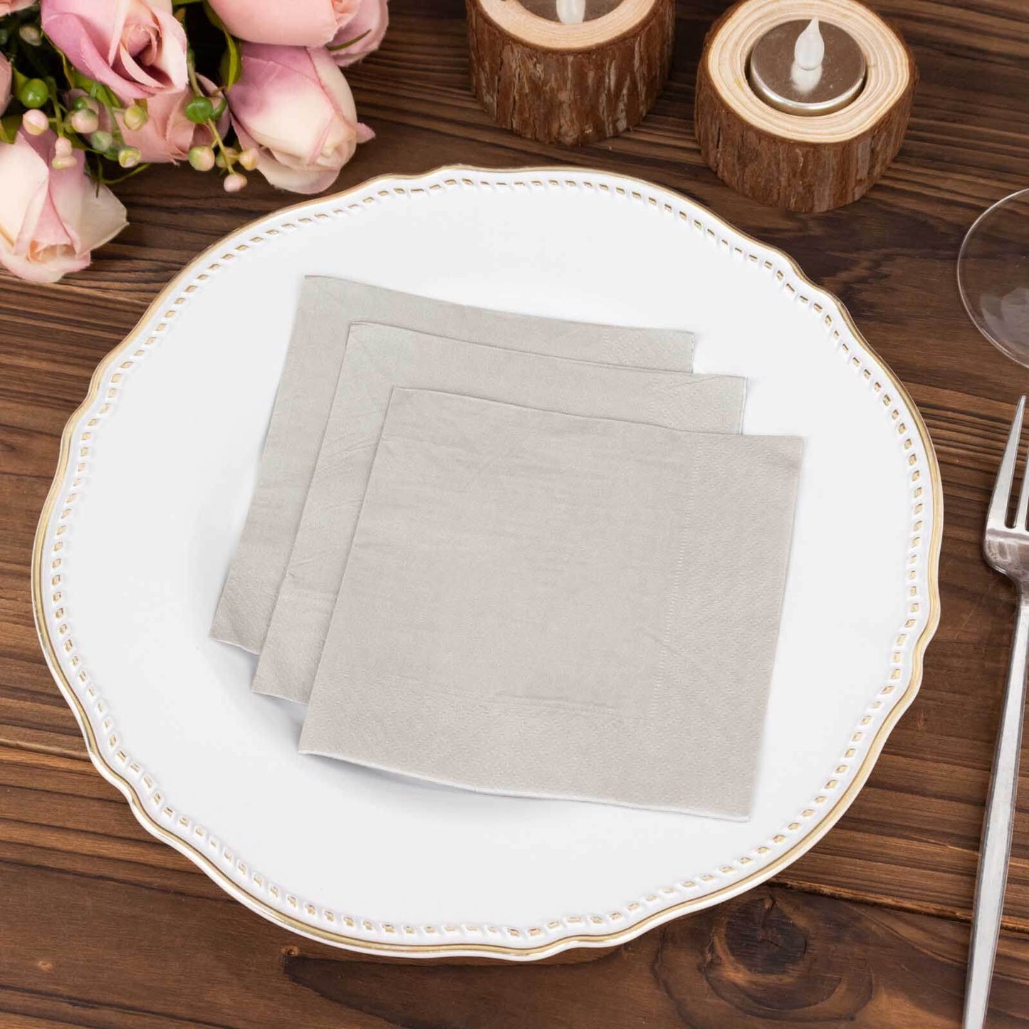 50-Pack Paper Beverage Napkins Silver - 2 Ply Disposable Soft 18GSM Cocktail Napkins 5"x5"