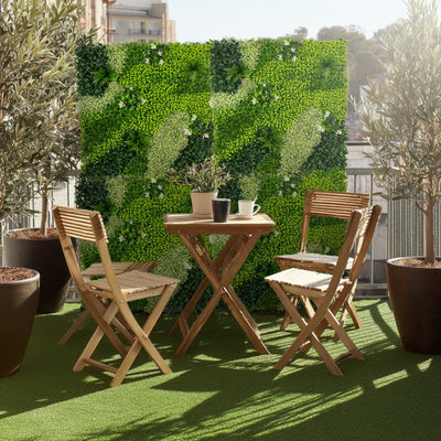 Artificial Boxwood Greenery Wall Panels 40’’Ã—40’’ Grass Panels with Variegated Leaves and White Flowers UV-Protected