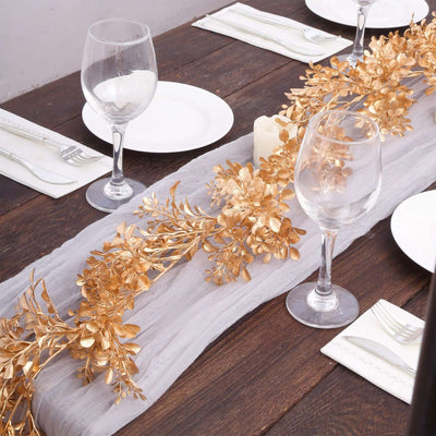 Artificial Boxwood Leaf Table Garland Metallic Gold - Versatile Faux Decorative Hanging Vine for Modern & Chic Event