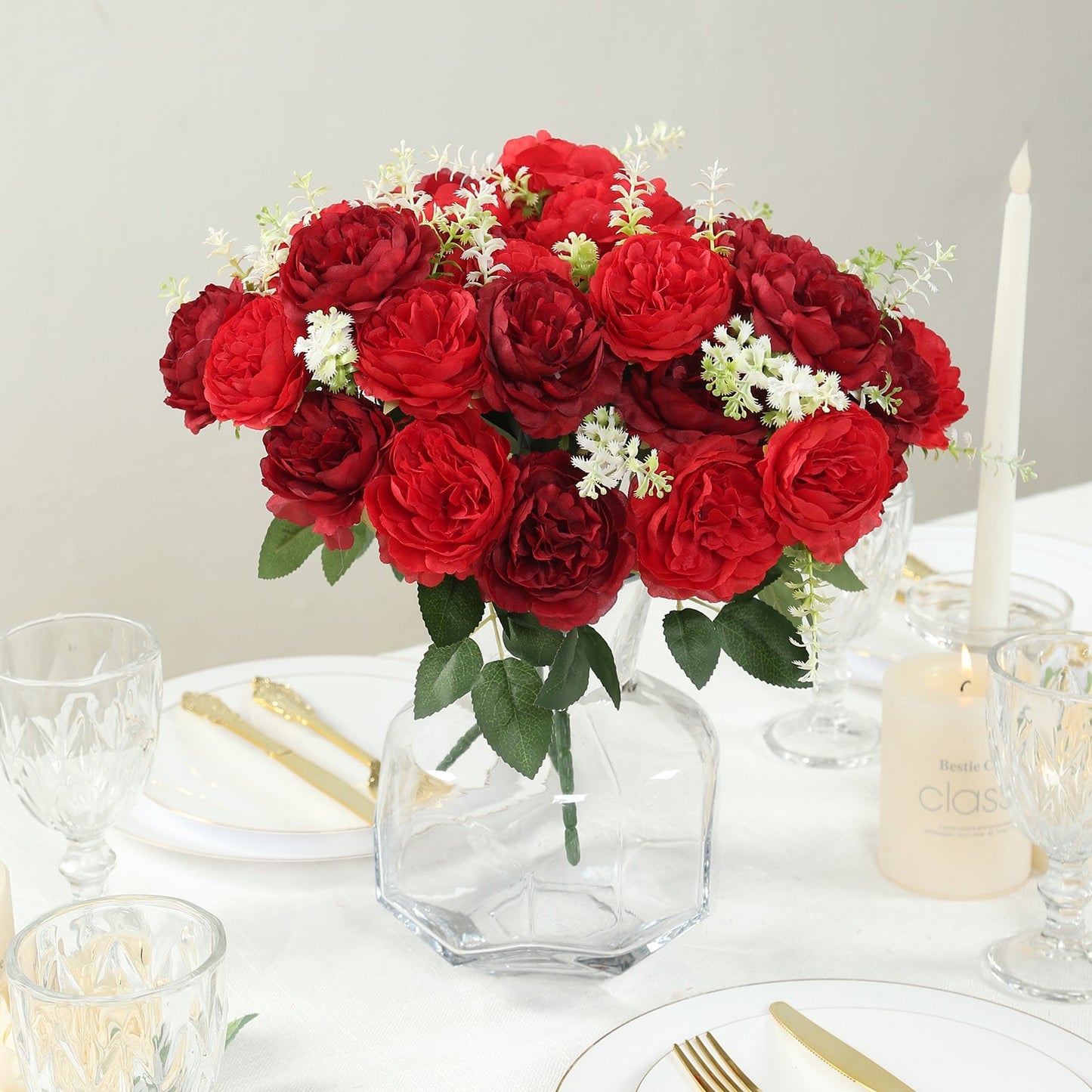 2-Pack Silk Peony Bouquet 14" Burgundy â€“ Lifelike Artificial Flower Arrangement for Vase Display, Events & Everyday Decor