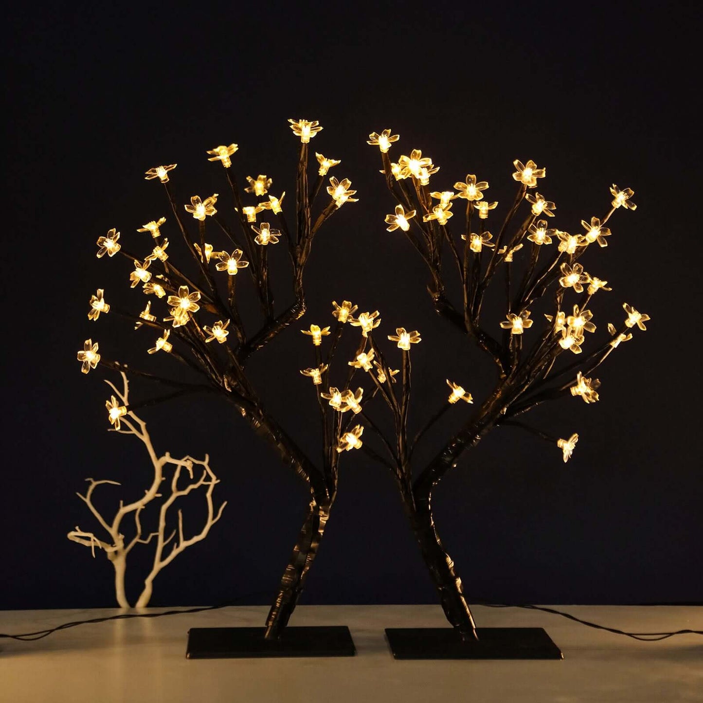2-Pack Artificial Tree Centerpieces Cherry Blossom Design Black with 36 Warm White LEDs - Battery Operated Table DÃ©cor