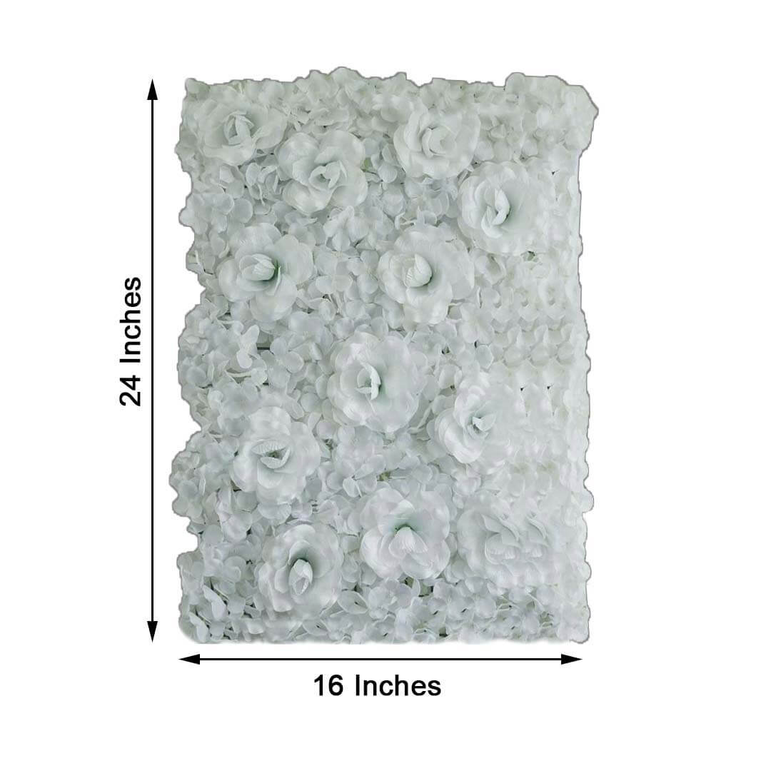 11 Sq ft. White 3D Silk Rose and Hydrangea Flower Wall Mat Backdrop - 4 Artificial Panels