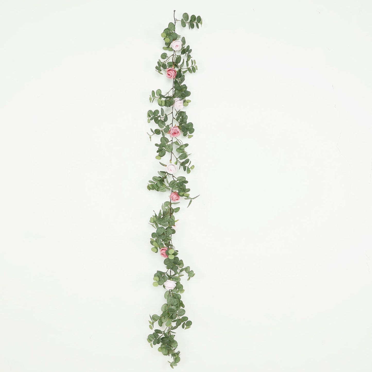 6ft Artificial Eucalyptus Garland with Blush/Dusty Rose Silk Roses â€“ Faux Greenery Vine