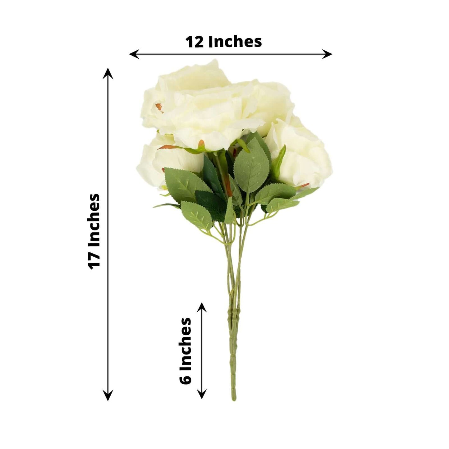 2 Bushes 17" Ivory Premium Silk Jumbo Rose Flower Bouquet, High Quality Artificial Wedding Floral Arrangements