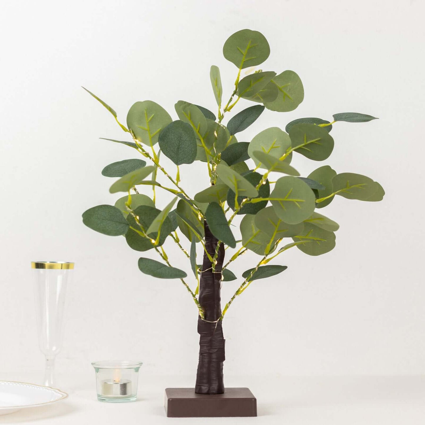 50 LED Lighted Artificial Tree Eucalyptus Plant Design Green Warm White - Battery Operated Table Accent 17"