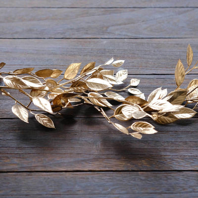 Artificial Magnolia Leaf Table Garland Metallic Gold - Decorative DIY Craft Hanging Vine Wreath 6ft - Decorations