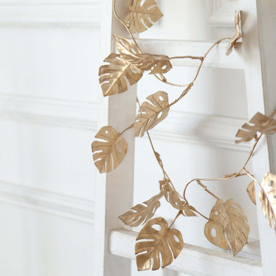 Artificial Monstera Leaf Hanging Vine Metallic Gold - Faux Table Garland for Tropical Outdoor & Boho-Inspired Events