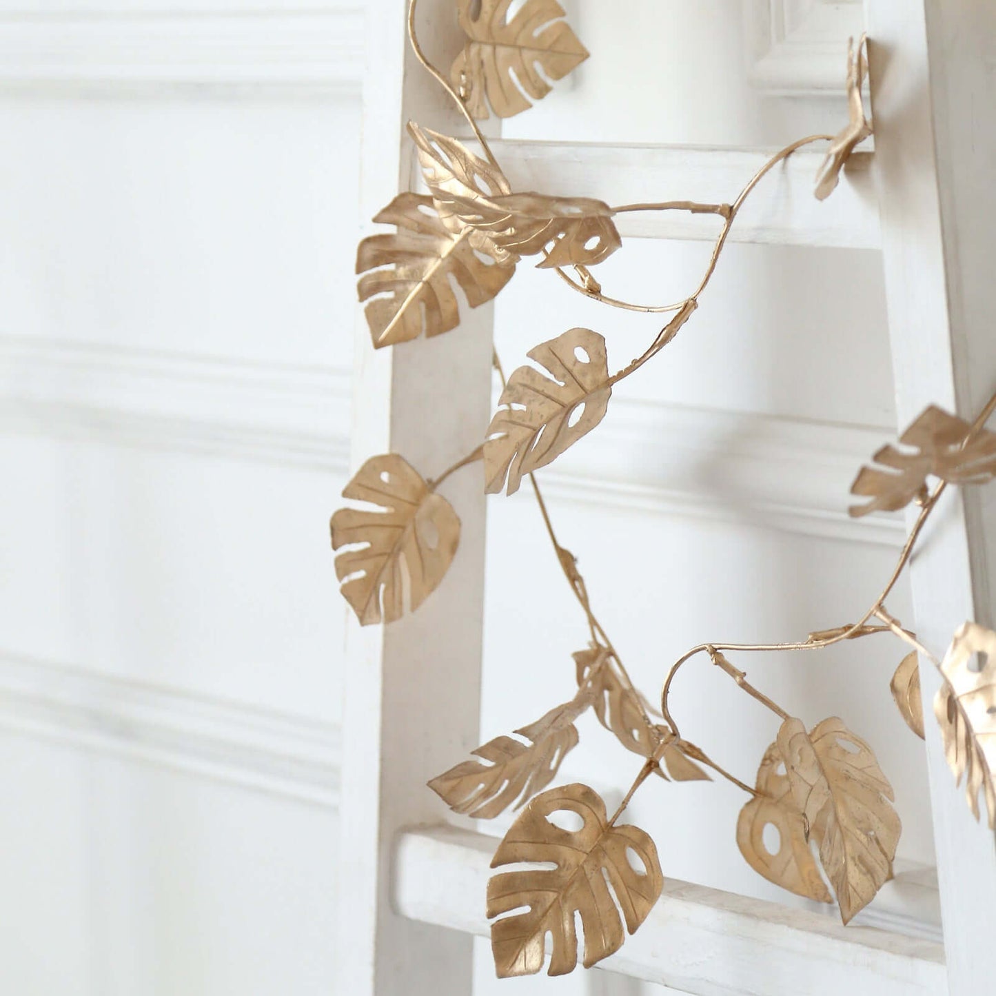 Artificial Monstera Leaf Hanging Vine Metallic Gold - Faux Table Garland for Tropical Outdoor & Boho-Inspired Events 7ft