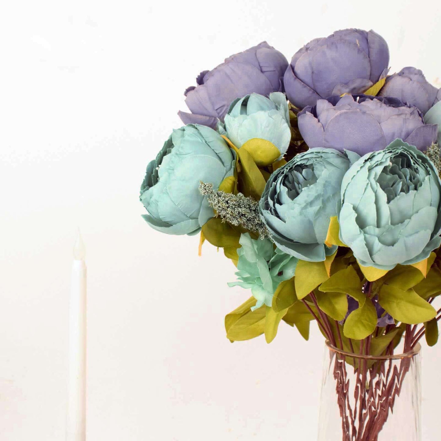 2 Pack 19" Dusty Blue Artificial Peony Flower Wedding Bouquets, Faux Silk Flower Arrangements