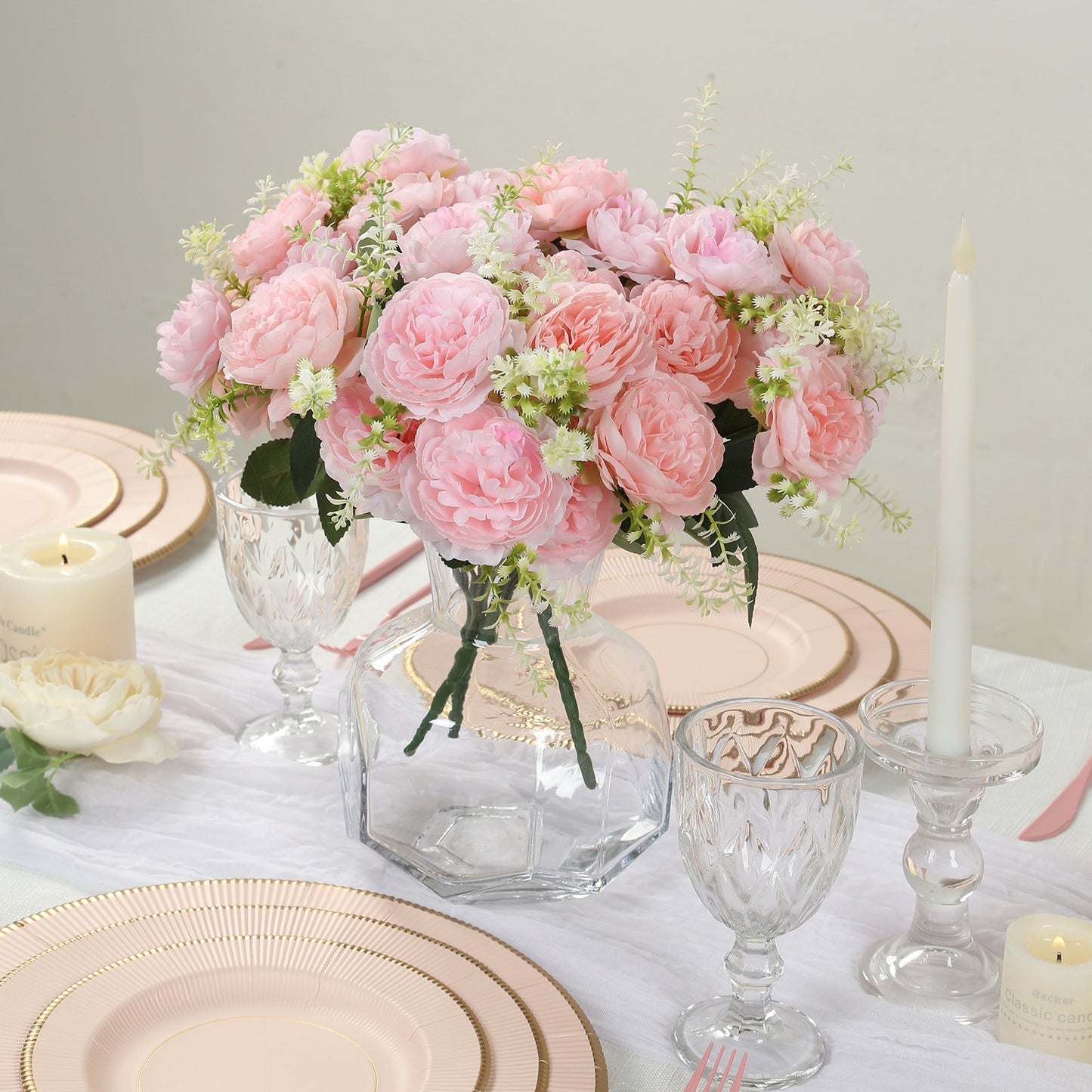 2-Pack Silk Peony Bouquet 14" Blush â€“ Lifelike Artificial Flower Arrangement for Vase Display, Events & Everyday Decor