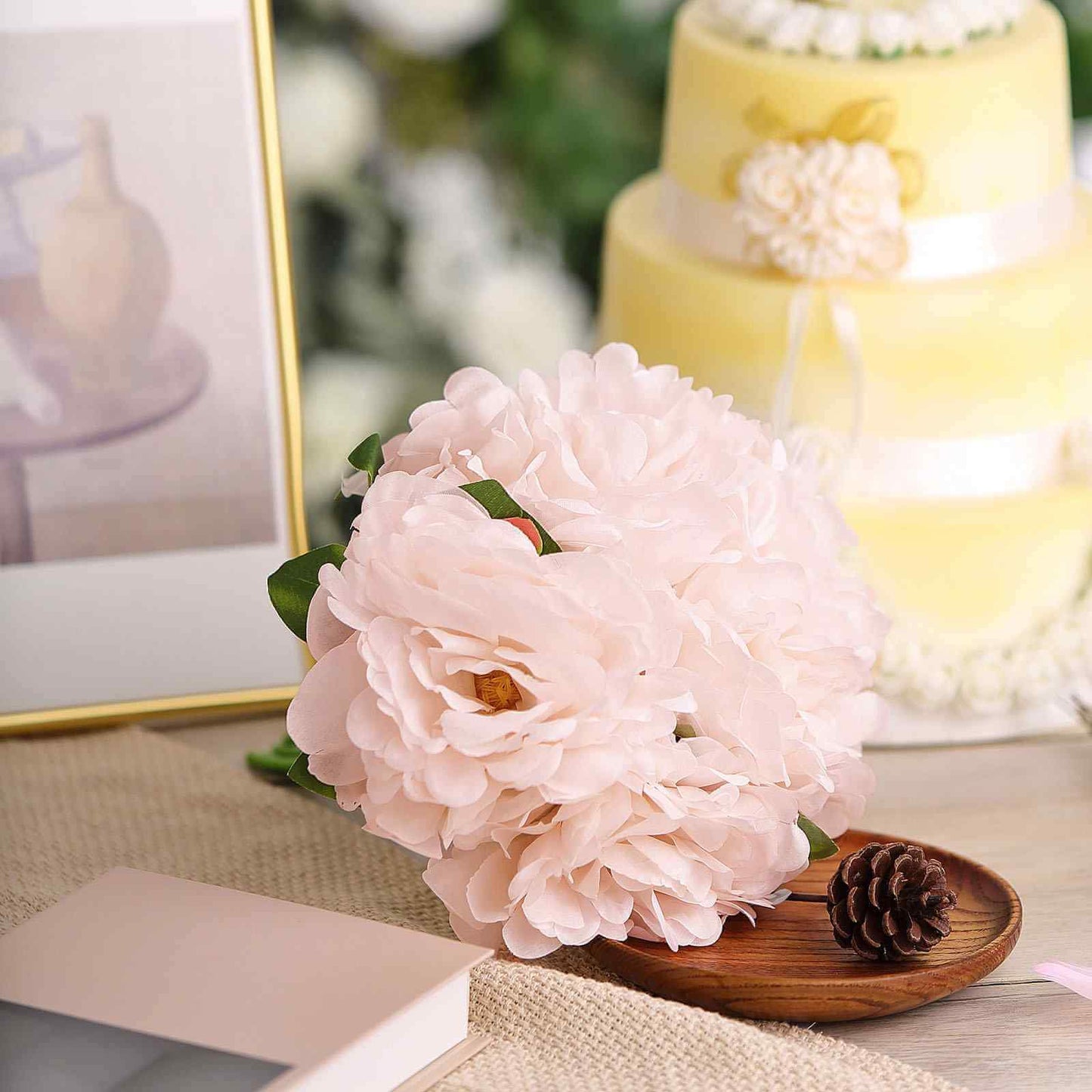 11" Blush Real Touch Artificial Silk Peonies Flower Bouquet