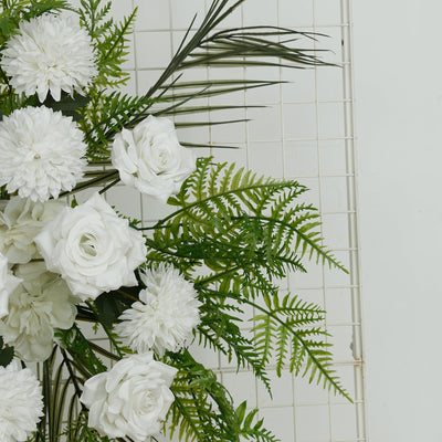 Artificial Wedding Arch Flowers â€“ Ivory Rose & Chrysanthemum Swag with Greenery and Palm Leaves - Flower Garlands