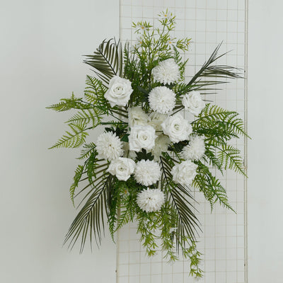 Artificial Wedding Arch Flowers â€“ Ivory Rose & Chrysanthemum Swag with Greenery and Palm Leaves - Flower Garlands