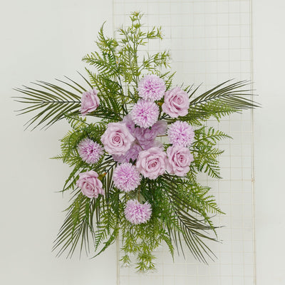 Artificial Wedding Arch Flowers â€“ Lavender Lilac Rose & Chrysanthemum Swag with Greenery and Palm Leaves - Flower