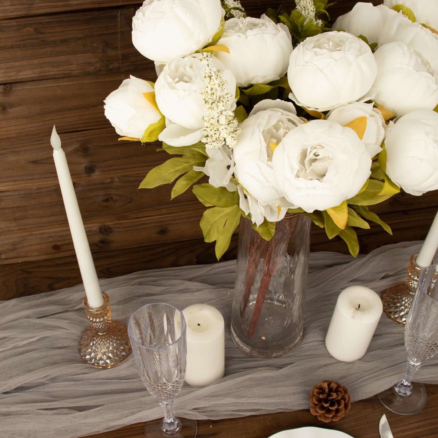 2 Pack 19" White Artificial Peony Flower Wedding Bouquets, Faux Silk Flower Arrangements