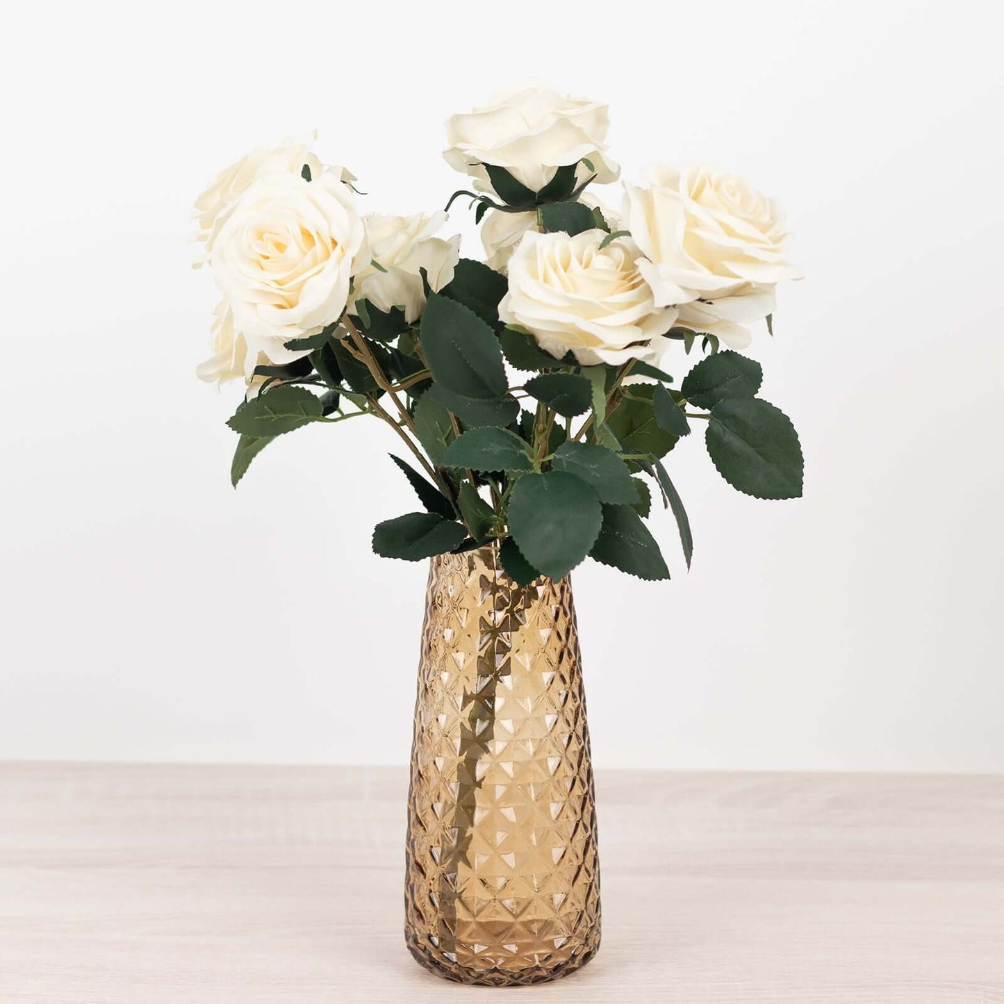 6-Pack Glass Urn Vases Amber Gold with Diamond Crystal Cut Pattern - Stylish Decorative Design for Event Decor 8.5"
