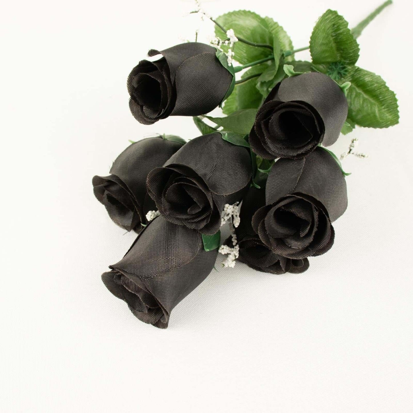 12 Bushes Black Artificial Premium Silk Flower Rose Bud Bouquets