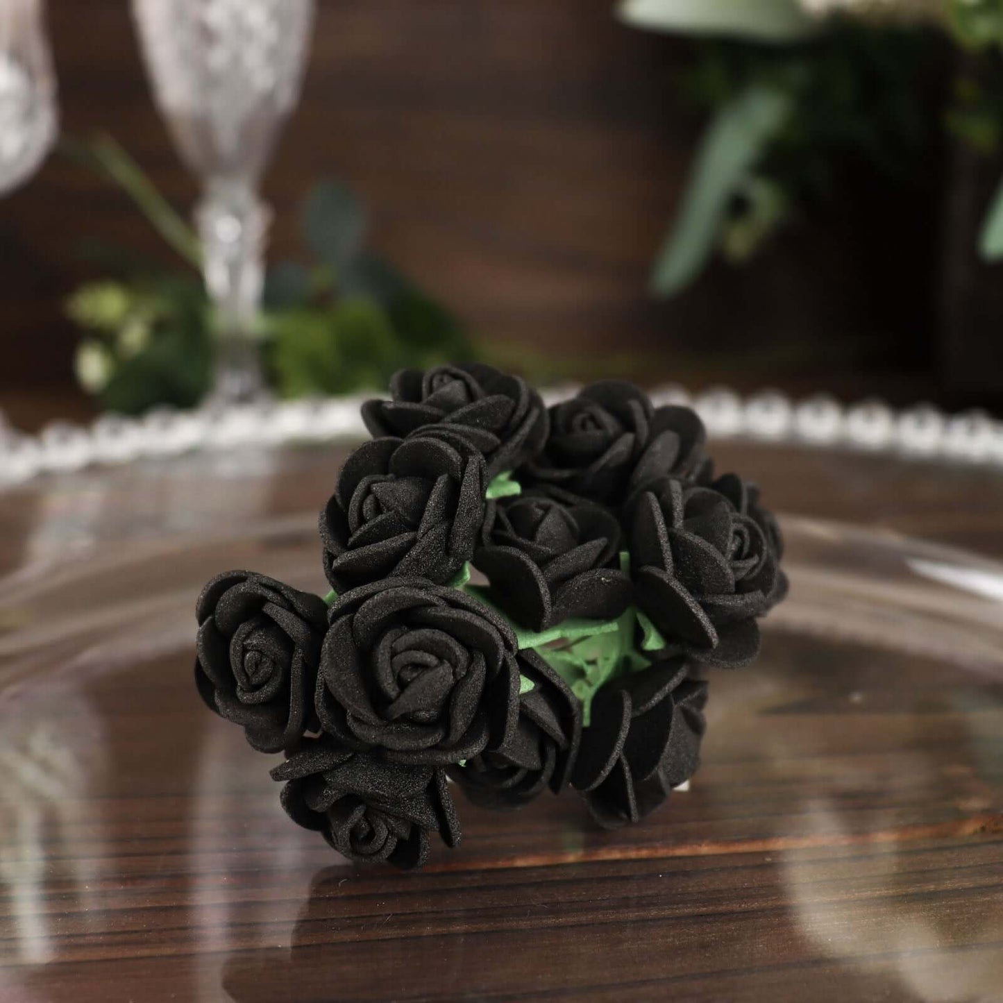 48 Roses 1" Black Real Touch Artificial DIY Foam Rose Flowers With Stem, Craft Rose Buds
