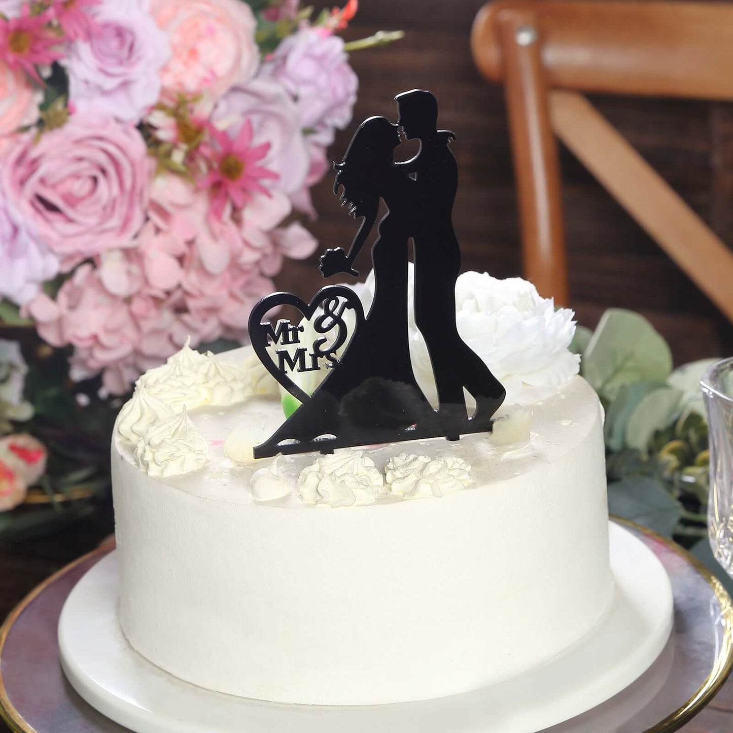 Acrylic Cake Toppers Black Silhouette Design Mr and Mrs - Wedding Cake Decoration Set 7"