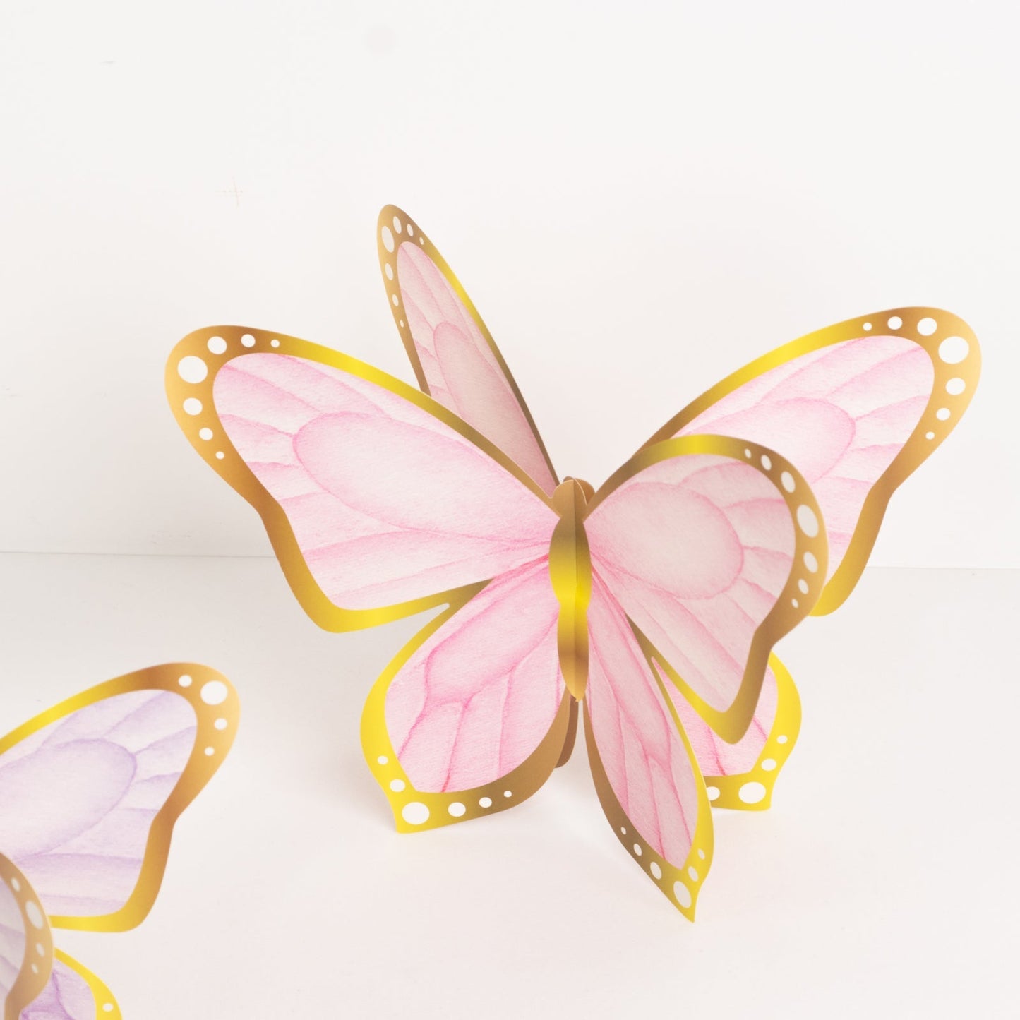 12 Pcs Cardstock Paper 3D Butterfly Table Centerpieces, Metallic Gold Foil Accents Pastel Color Party Decorations 10", 12"