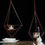 Set of 2 Hanging Tealight Candle Holders Rose Gold Metal Diamond Geometric Open Frame - Flower Terrariums 12", 15"
