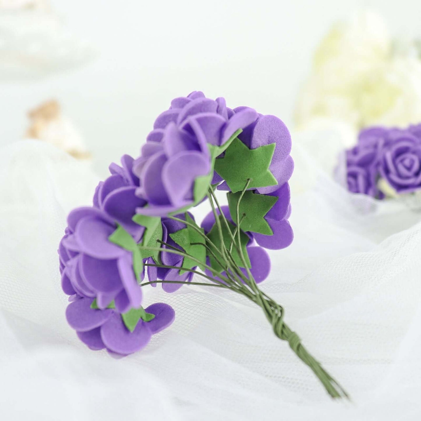 48 Roses 1" Purple Real Touch Artificial DIY Foam Rose Flowers With Stem, Craft Rose Buds