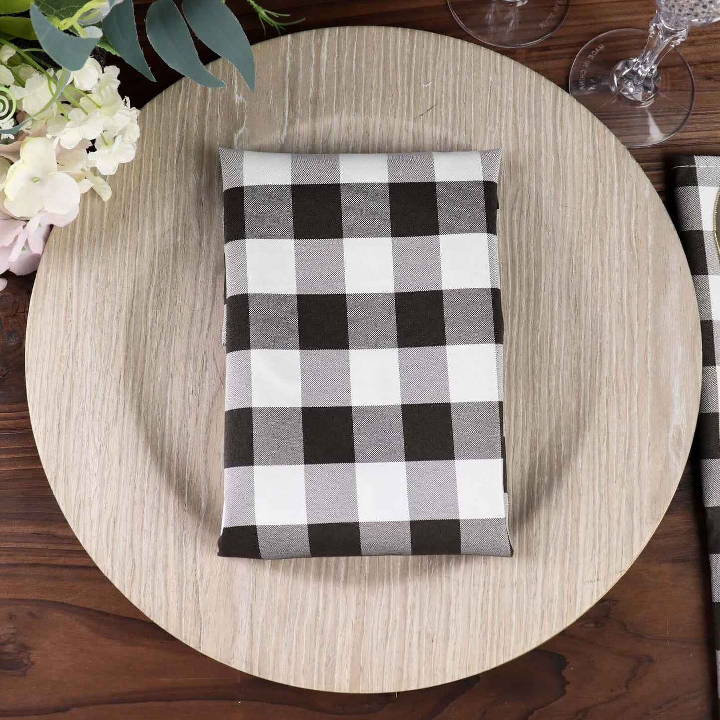 5 Pack Polyester 15"x15" Napkins Black/White Buffalo Plaid Gingham Style Cloth Napkins for Casual & Outdoor Dining