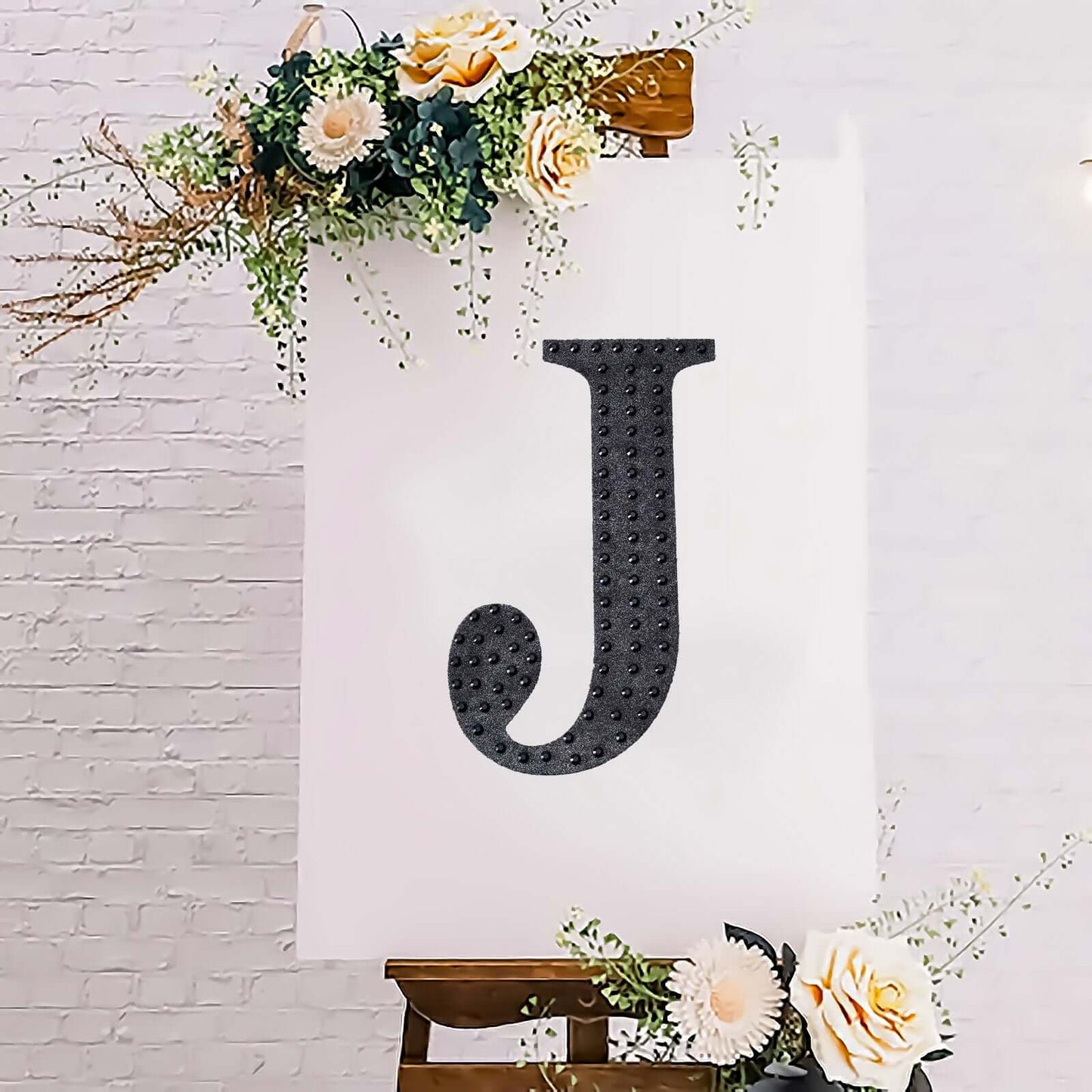 Decorative Rhinestone Alphabet "J" Letter Stickers, Glitter Adhesive Craft Letters Black DIY Sparkle Embellishments 8"