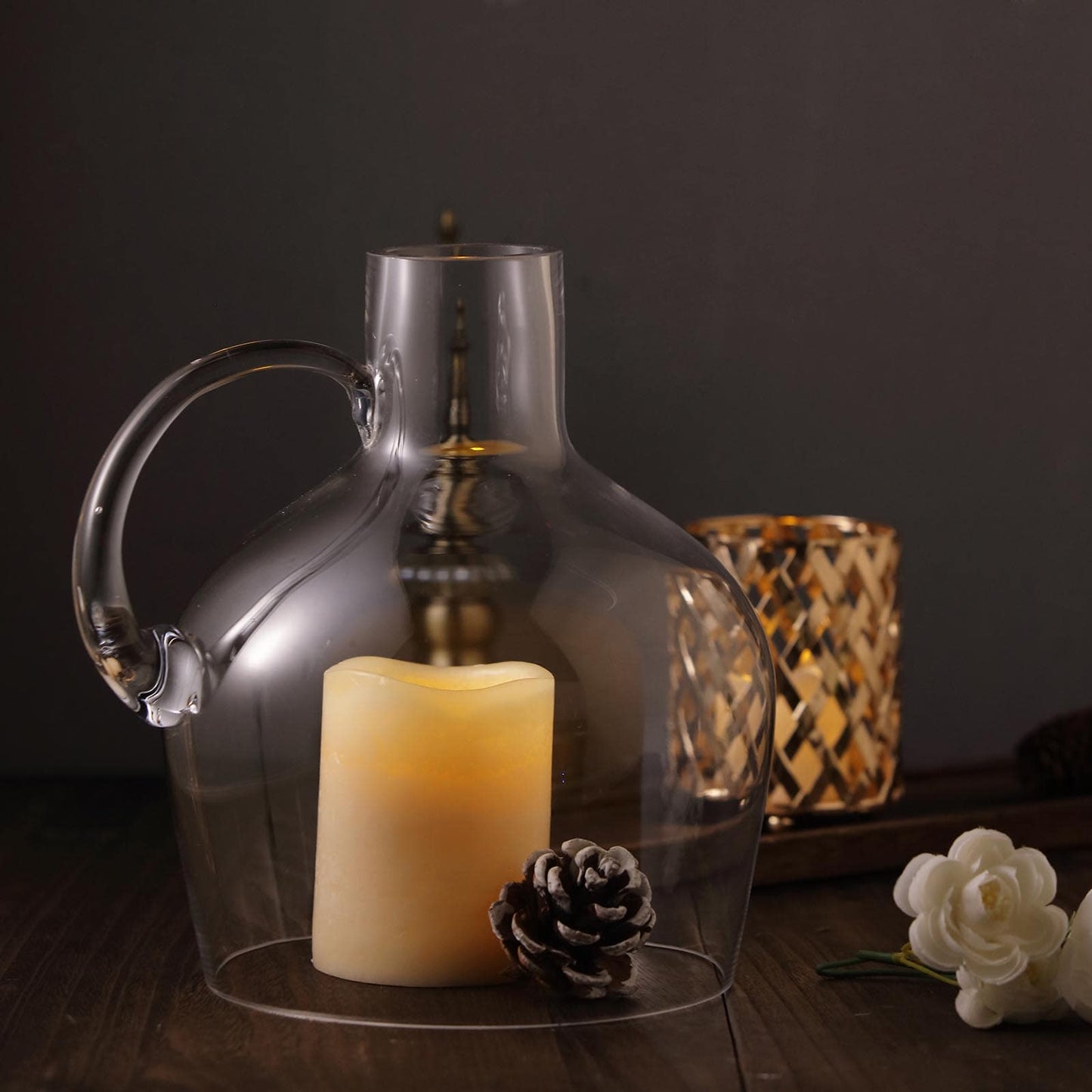 Glass Candle Holder Cloche Jar Dome Clear with Wooden Base - Stylish Centerpiece for Floral Displays 10"