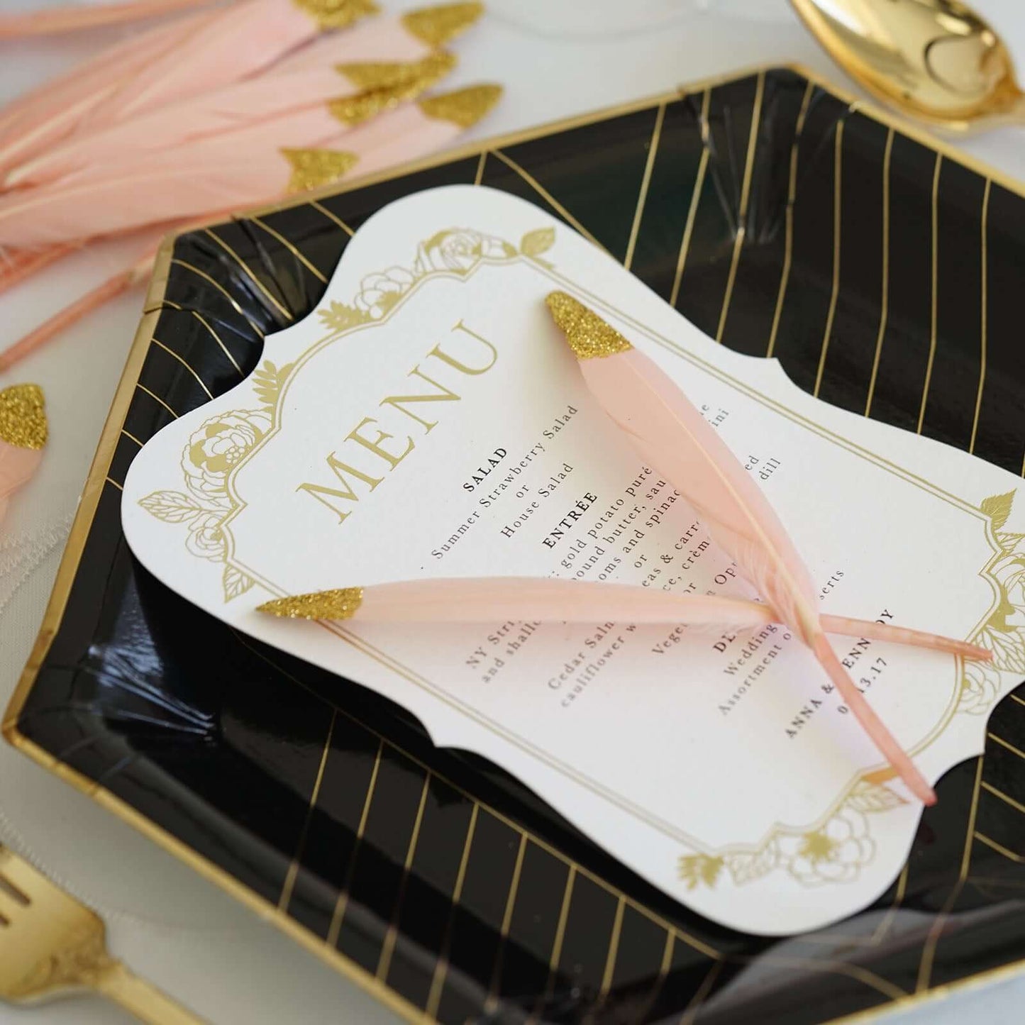 30-Pack Turkey Feathers Craft Feathers Glitter Gold Tip Blush - Decorative Feathers for DIY Party Projects