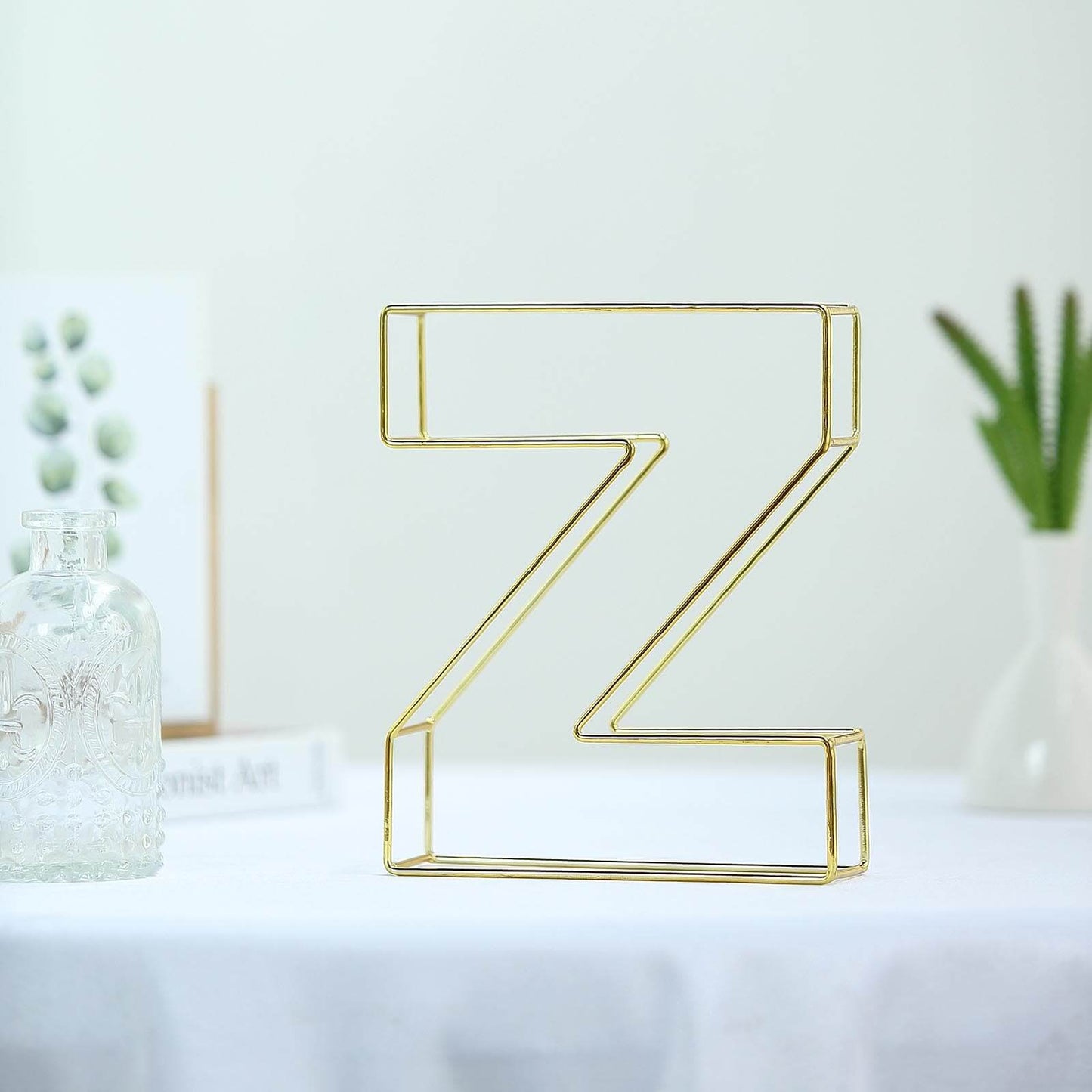 8" Tall Gold Freestanding 3D Decorative Wire Letter, Wedding Centerpiece - Z