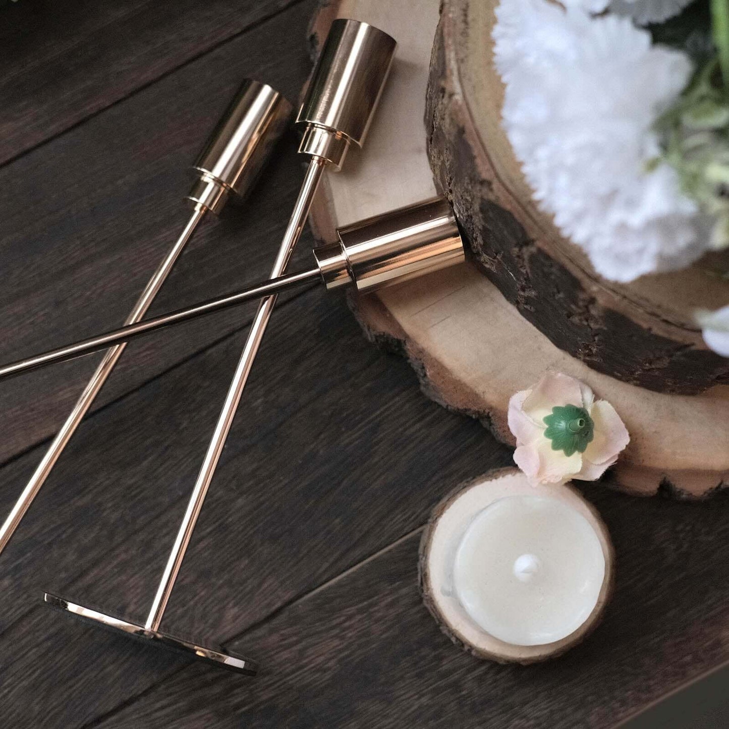 Set of 3 Taper Candle Stands Gold Metal Decorative Round Base Design - Wedding Table Accents 9", 10", 13"