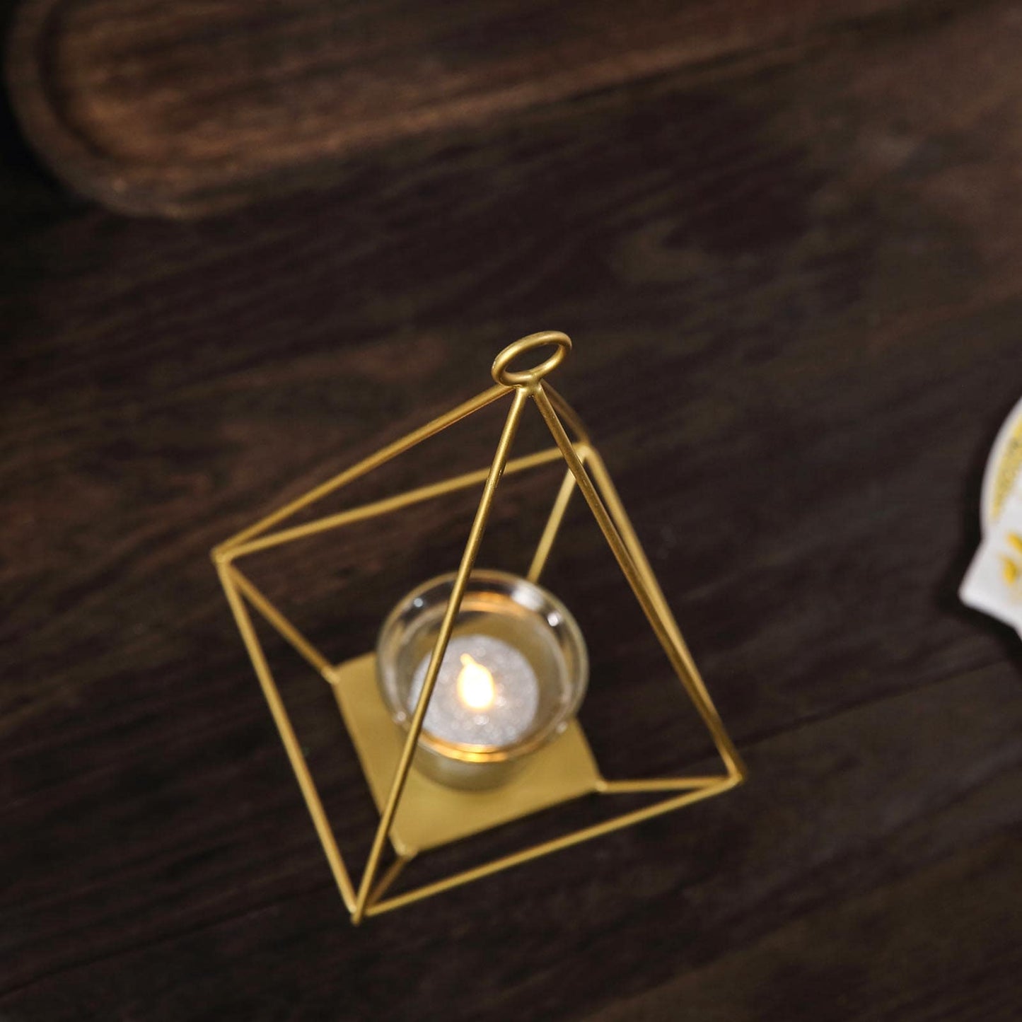 2-Pack Tealight Candle Holders Gold Metal Pyramid Geometric Open Frame - Flower Stand 9"
