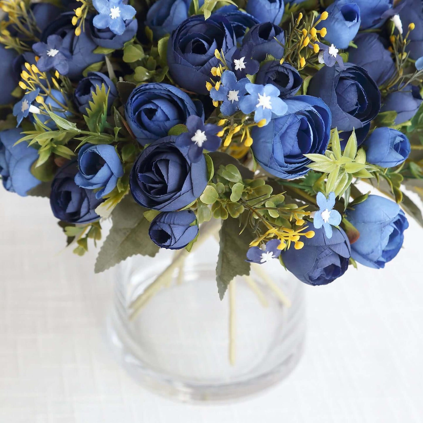 4 Pack 12" Artificial Navy Blue Ranunculus Silk Flower Bridal Bouquets, Faux Buttercup Floral Arrangement