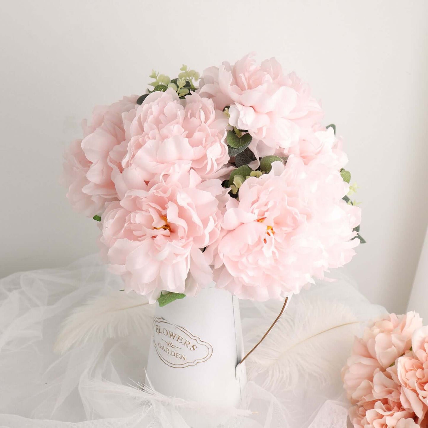 2 Bushes 17" Blush Artificial Silk Peony Flower Bouquets, Real Touch Peonies Spray
